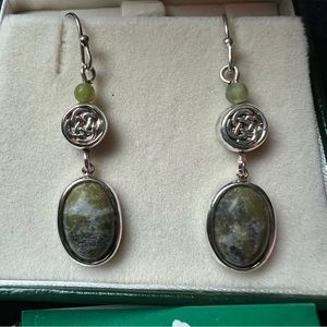 Genuine Connemara Marble Earrings Made in Ireland Silver Green Celtic Knot